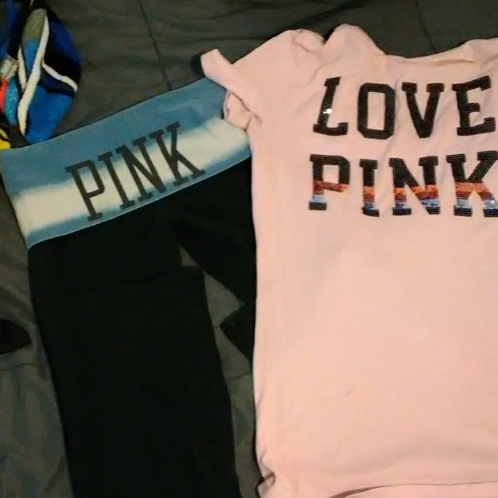 Victoria pink set shirt n yoga's